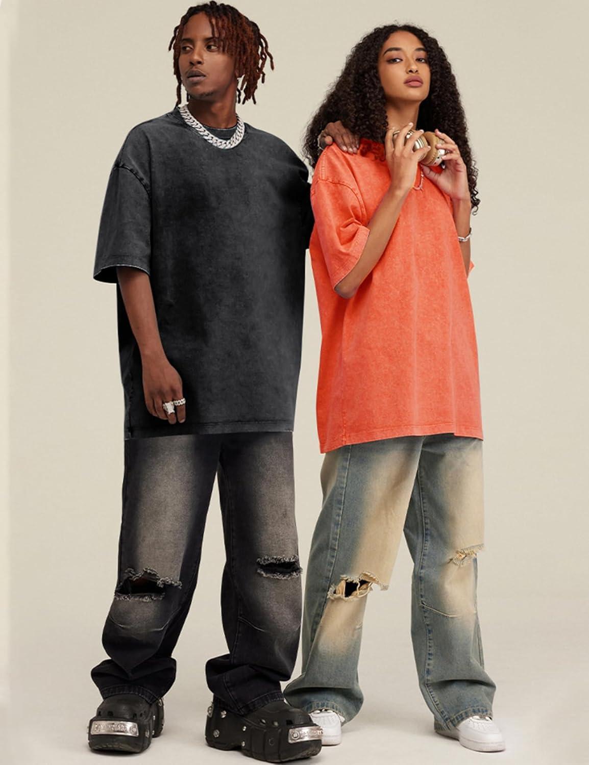 imageArssm 3 Pack Men Oversized T Shirts Vintage Tee Loose Fit Short Sleeve Casual Streetwear Baggy Washed Unisex TopsBlackbeigeorange