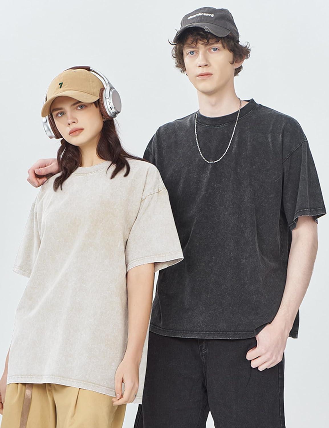 imageArssm 3 Pack Men Oversized T Shirts Vintage Tee Loose Fit Short Sleeve Casual Streetwear Baggy Washed Unisex TopsBlackbeigeorange