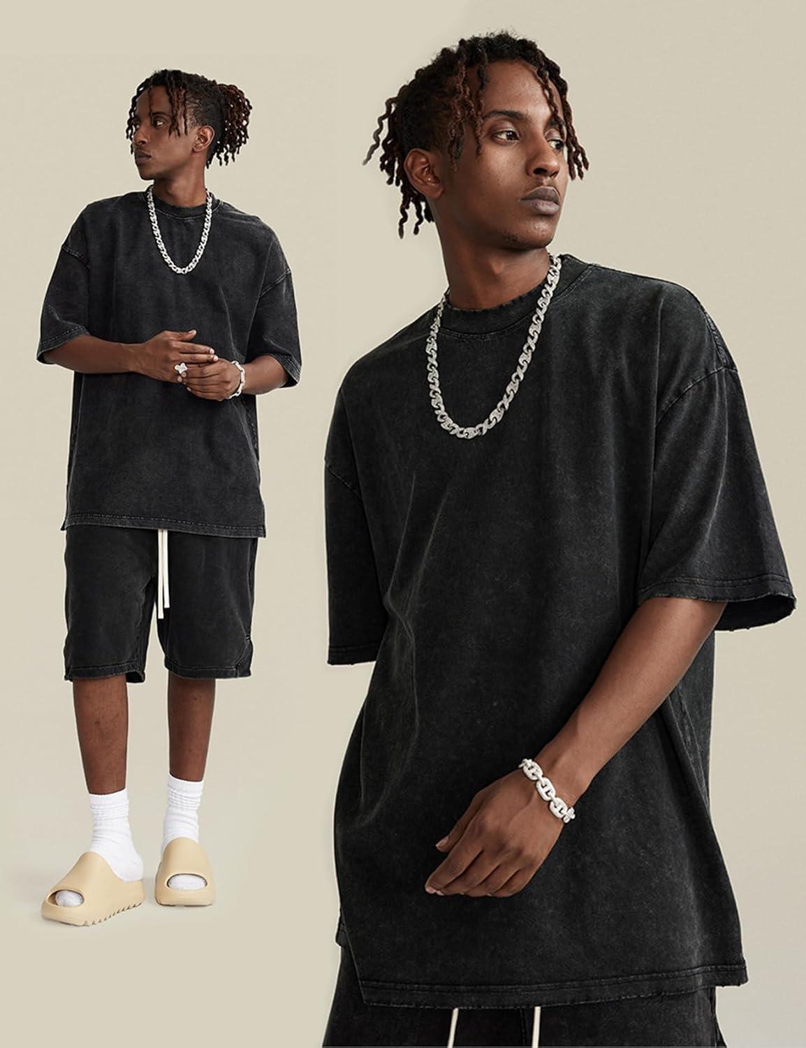 imageArssm 3 Pack Men Oversized T Shirts Vintage Tee Loose Fit Short Sleeve Casual Streetwear Baggy Washed Unisex TopsBlackblackblack