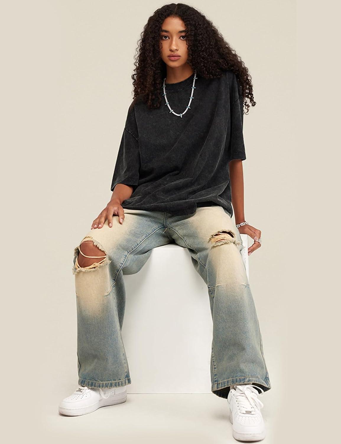 imageArssm 3 Pack Men Oversized T Shirts Vintage Tee Loose Fit Short Sleeve Casual Streetwear Baggy Washed Unisex TopsBlackblackblack