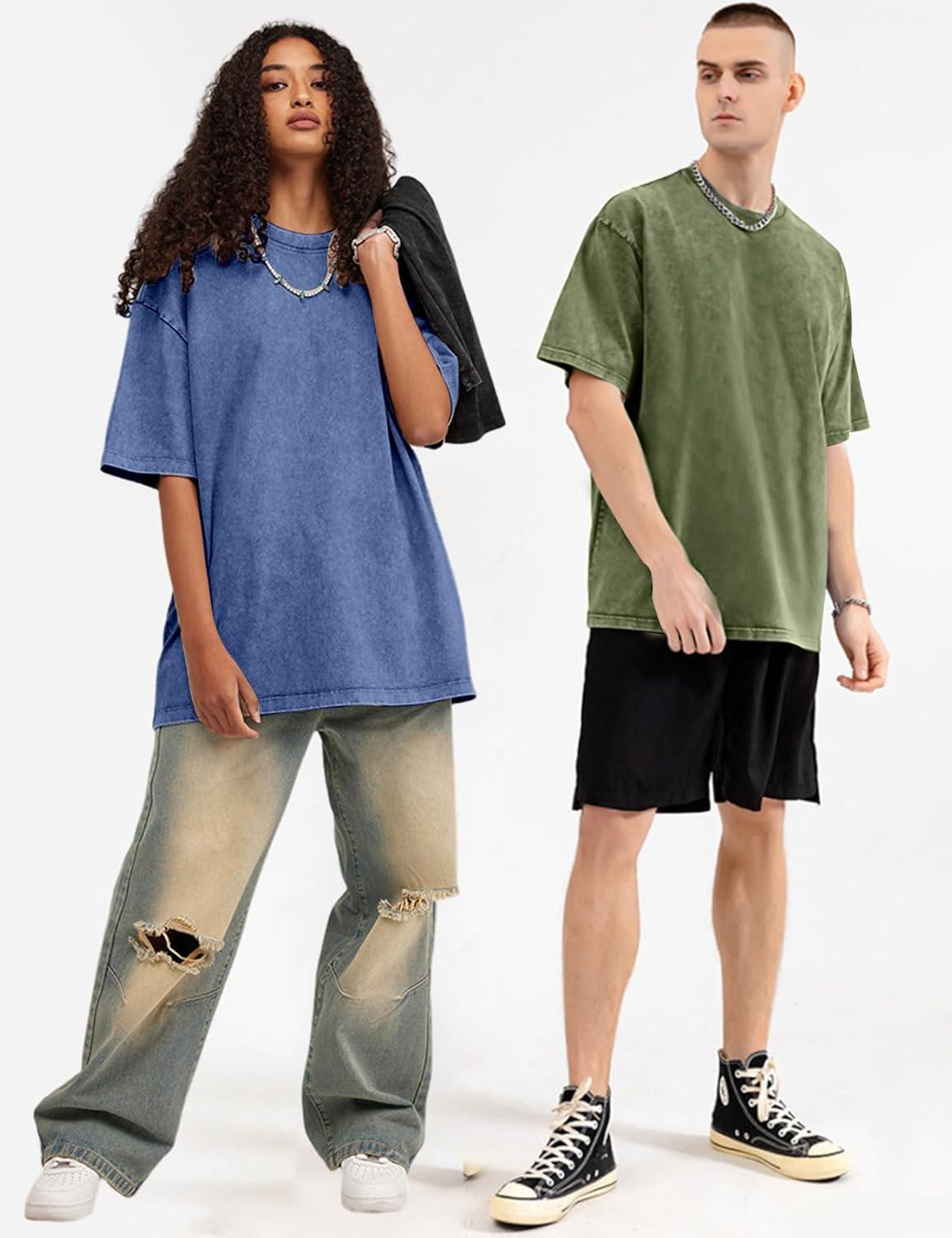 imageArssm 3 Pack Men Oversized T Shirts Vintage Tee Loose Fit Short Sleeve Casual Streetwear Baggy Washed Unisex TopsBlackbluearmy