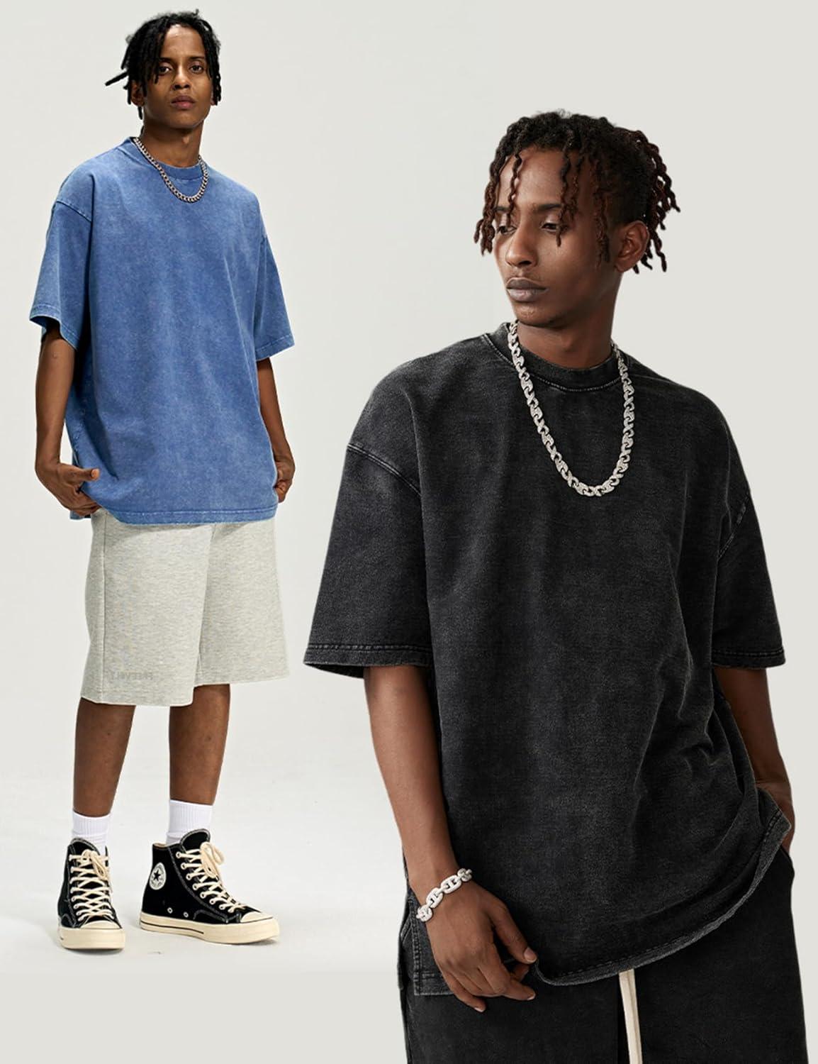 imageArssm 3 Pack Men Oversized T Shirts Vintage Tee Loose Fit Short Sleeve Casual Streetwear Baggy Washed Unisex TopsBlackbluearmy