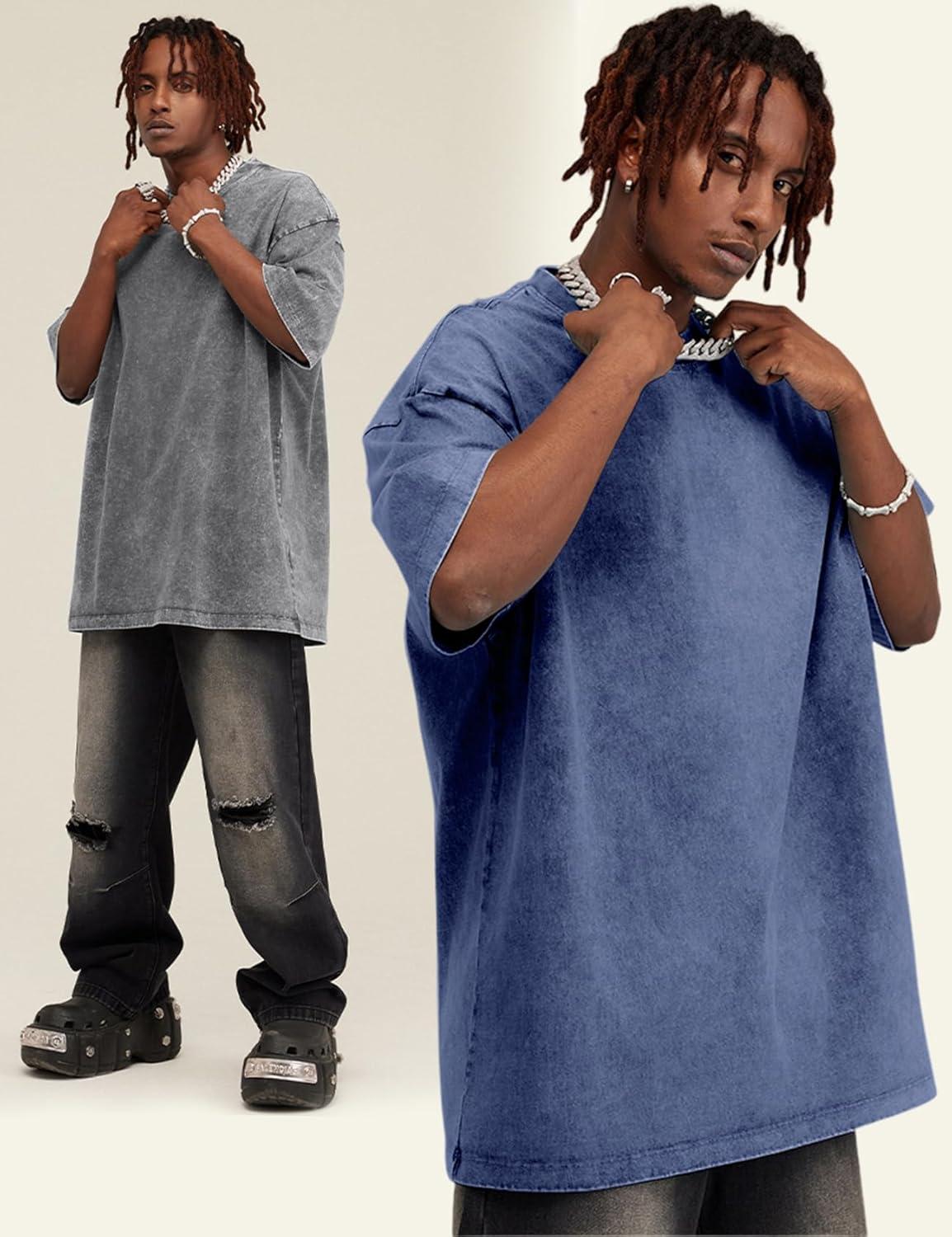 imageArssm 3 Pack Men Oversized T Shirts Vintage Tee Loose Fit Short Sleeve Casual Streetwear Baggy Washed Unisex TopsBlackgreyblue