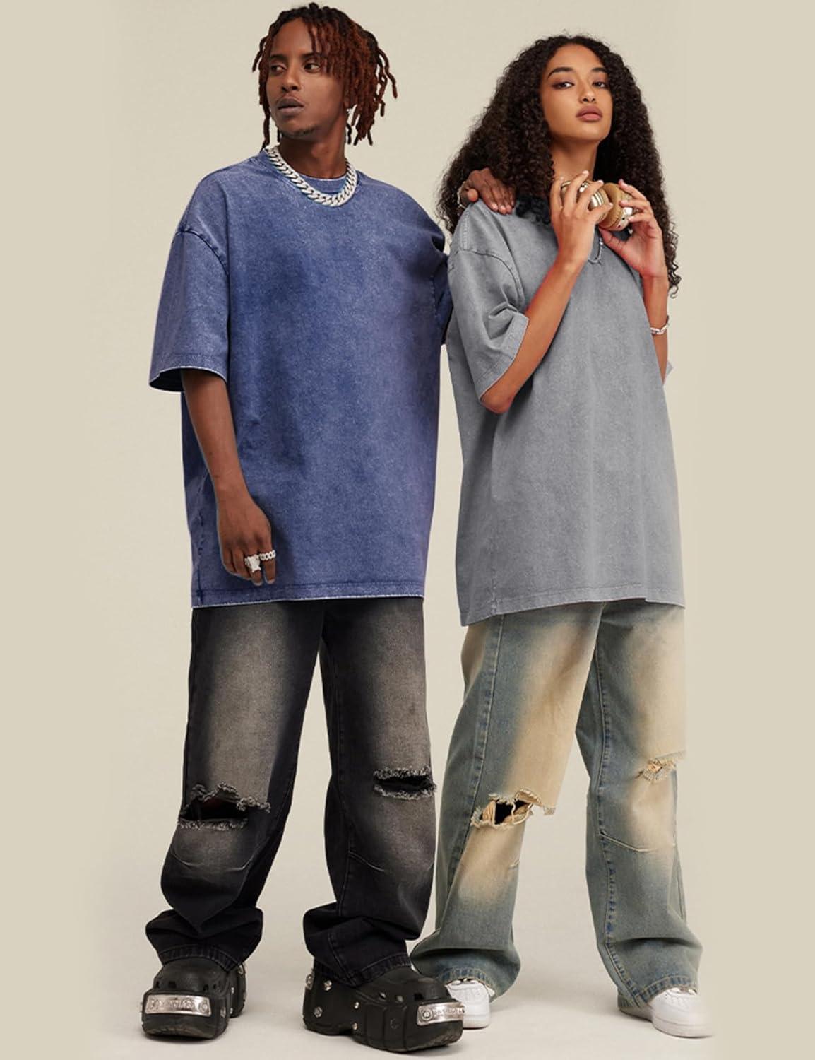 imageArssm 3 Pack Men Oversized T Shirts Vintage Tee Loose Fit Short Sleeve Casual Streetwear Baggy Washed Unisex TopsBlackgreyblue