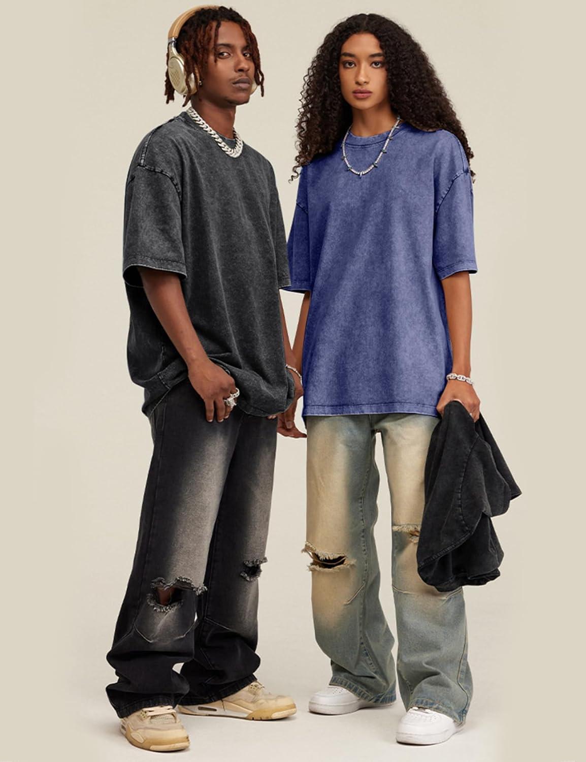 imageArssm 3 Pack Men Oversized T Shirts Vintage Tee Loose Fit Short Sleeve Casual Streetwear Baggy Washed Unisex TopsBlackgreyblue