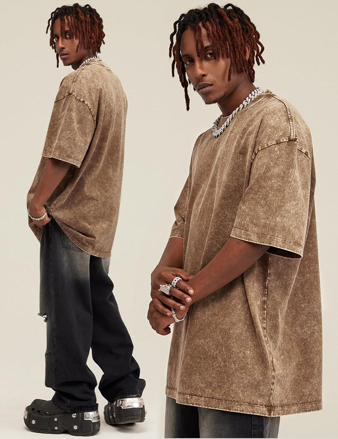 imageArssm 3 Pack Men Oversized T Shirts Vintage Tee Loose Fit Short Sleeve Casual Streetwear Baggy Washed Unisex TopsBlackgreykhaki