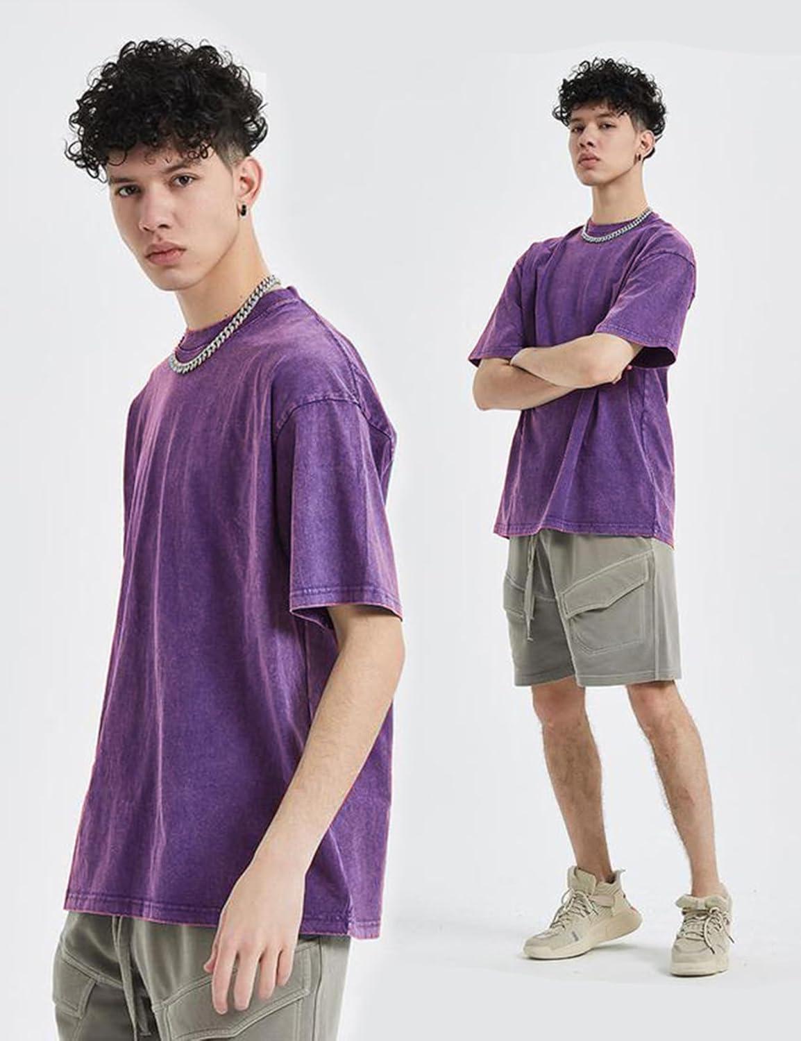 imageArssm 3 Pack Men Oversized T Shirts Vintage Tee Loose Fit Short Sleeve Casual Streetwear Baggy Washed Unisex TopsBlackgreypurple