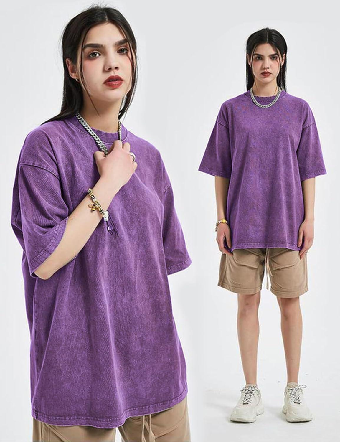 imageArssm 3 Pack Men Oversized T Shirts Vintage Tee Loose Fit Short Sleeve Casual Streetwear Baggy Washed Unisex TopsBlackgreypurple