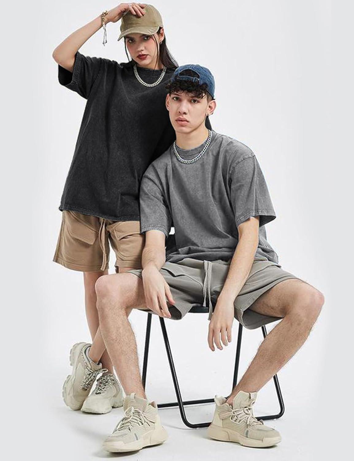 imageArssm 3 Pack Men Oversized T Shirts Vintage Tee Loose Fit Short Sleeve Casual Streetwear Baggy Washed Unisex TopsBlackgreypurple