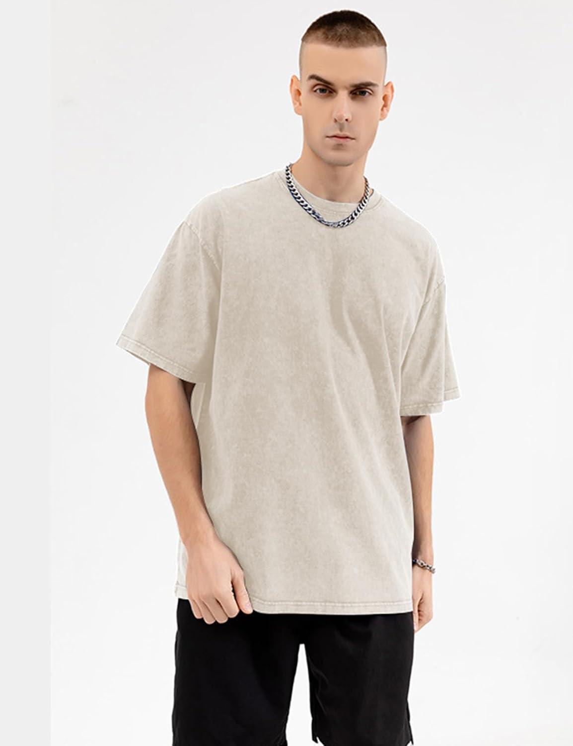 imageArssm 3 Pack Men Oversized T Shirts Vintage Tee Loose Fit Short Sleeve Casual Streetwear Baggy Washed Unisex TopsBlackkhakibeige