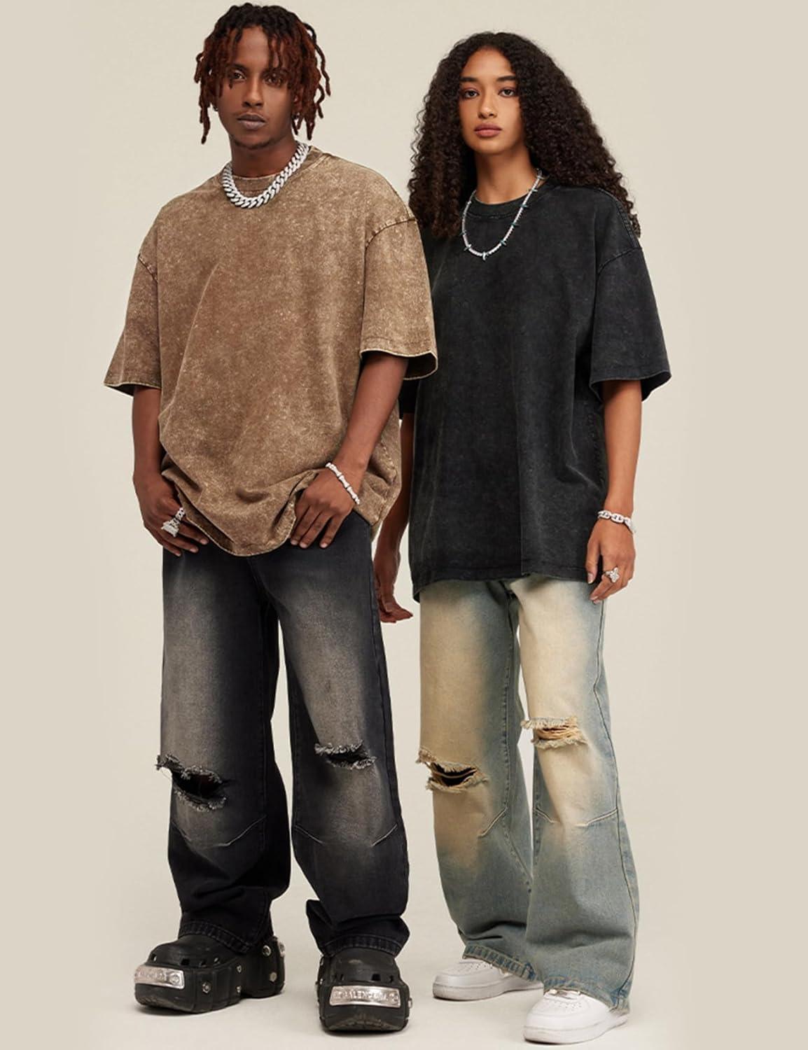 imageArssm 3 Pack Men Oversized T Shirts Vintage Tee Loose Fit Short Sleeve Casual Streetwear Baggy Washed Unisex TopsBlackkhakiblue