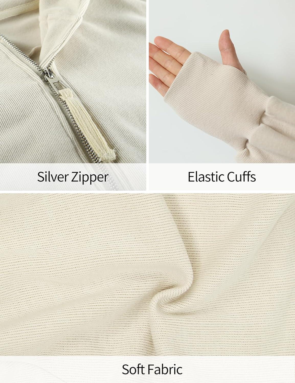 imageArssm Cropped Hoodie Women Zip Up Long Sleeve Sweatshirts Casual Fashion Hooded Workout Jacket Crop TopBeige