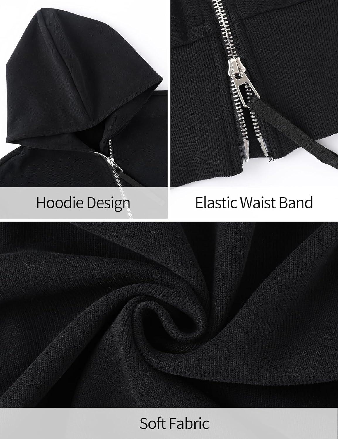 imageArssm Cropped Hoodie Women Zip Up Long Sleeve Sweatshirts Casual Fashion Hooded Workout Jacket Crop TopBlack