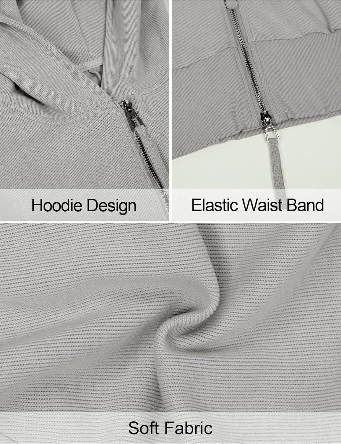 imageArssm Cropped Hoodie Women Zip Up Long Sleeve Sweatshirts Casual Fashion Hooded Workout Jacket Crop TopGrey