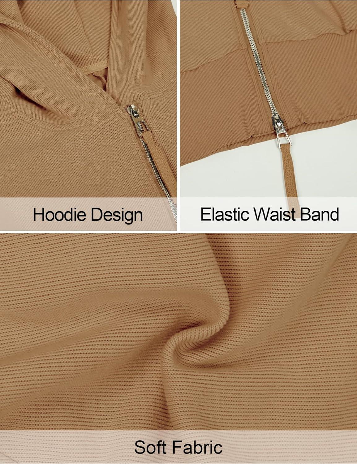 imageArssm Cropped Hoodie Women Zip Up Long Sleeve Sweatshirts Casual Fashion Hooded Workout Jacket Crop TopKhaki