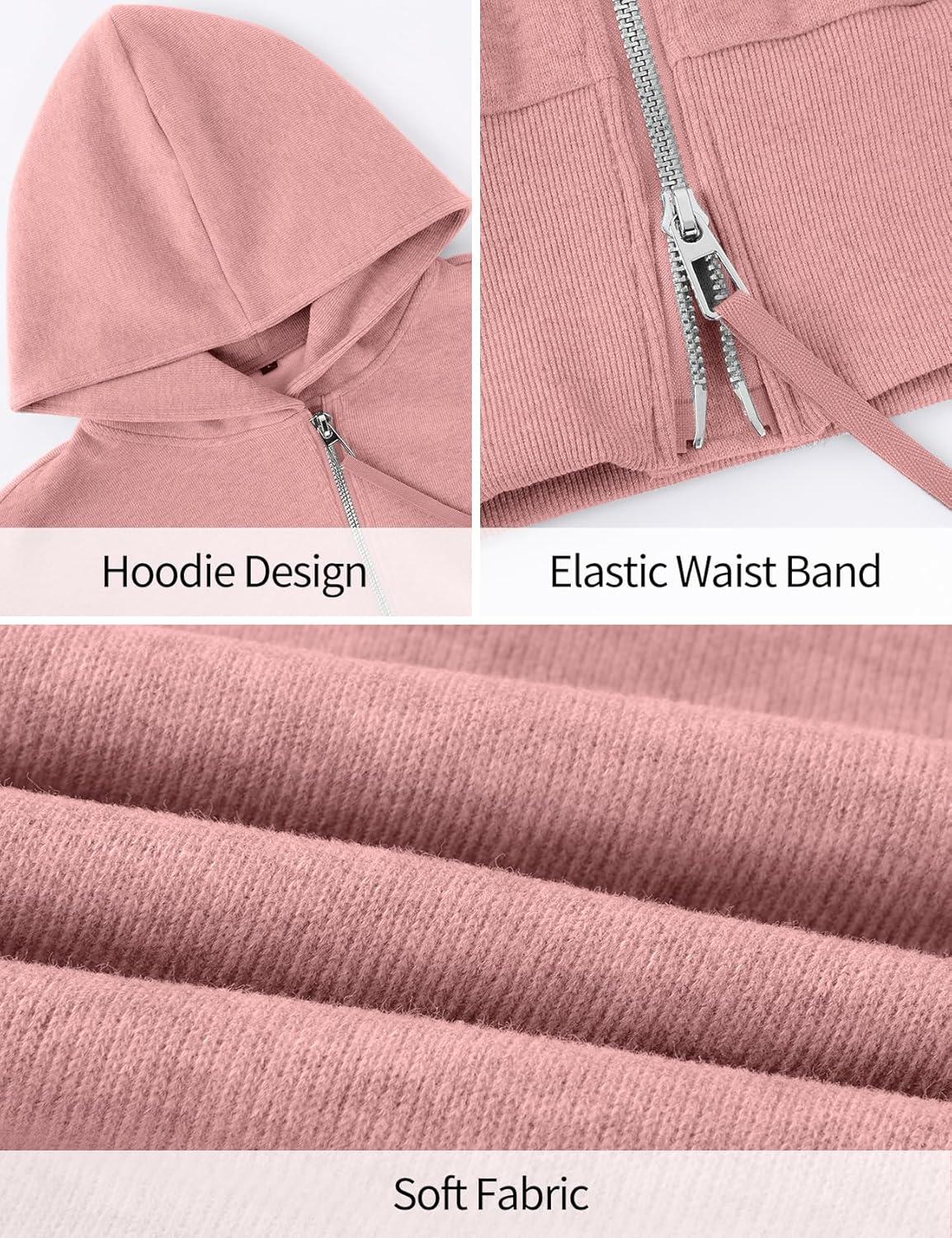 imageArssm Cropped Hoodie Women Zip Up Long Sleeve Sweatshirts Casual Fashion Hooded Workout Jacket Crop TopPink