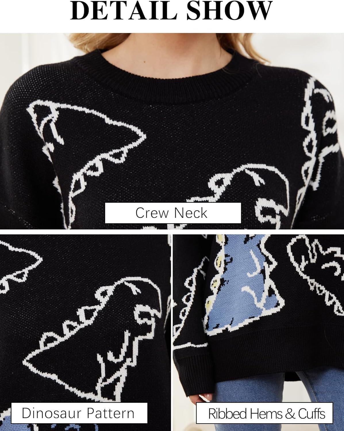 imageArssm Dinosaur Sweater Women y2k Vintage Oversized Graphic Streetwear Knit Sweater Casual Cute Kawaii TopsBlack