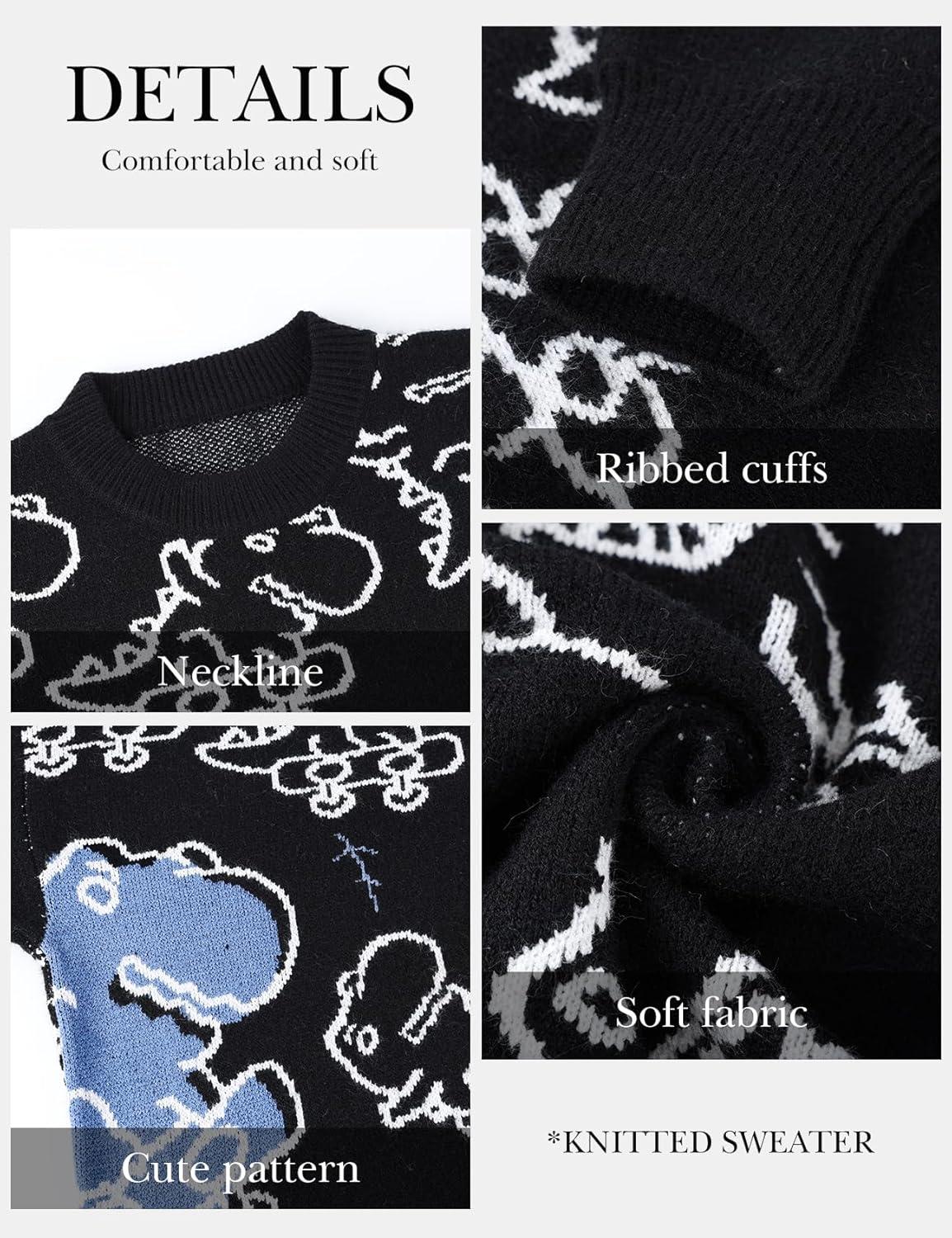 imageArssm Dinosaur Sweater Women y2k Vintage Oversized Graphic Streetwear Knit Sweater Casual Cute Kawaii TopsBlack Dinosaur