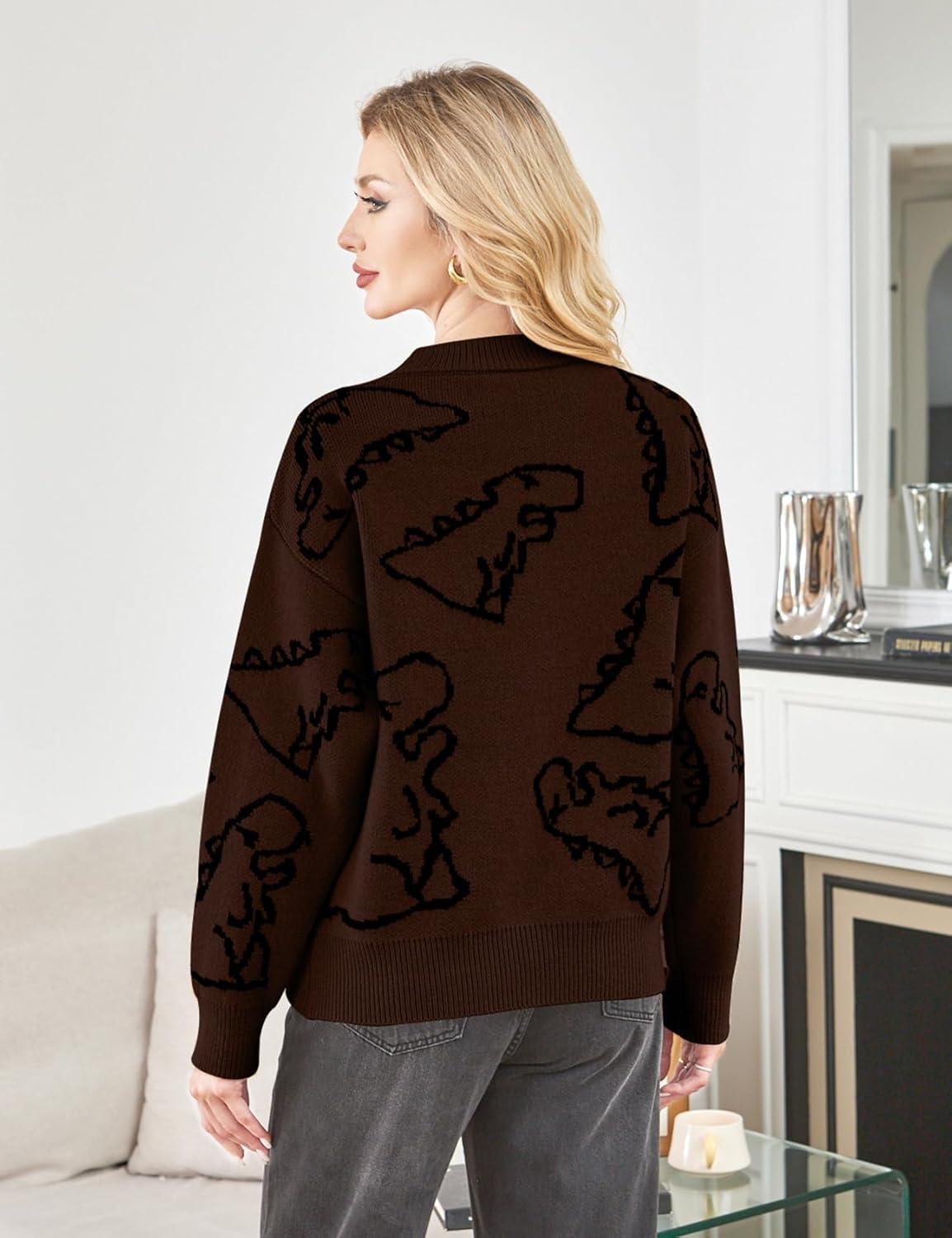 imageArssm Dinosaur Sweater Women y2k Vintage Oversized Graphic Streetwear Knit Sweater Casual Cute Kawaii TopsBrown