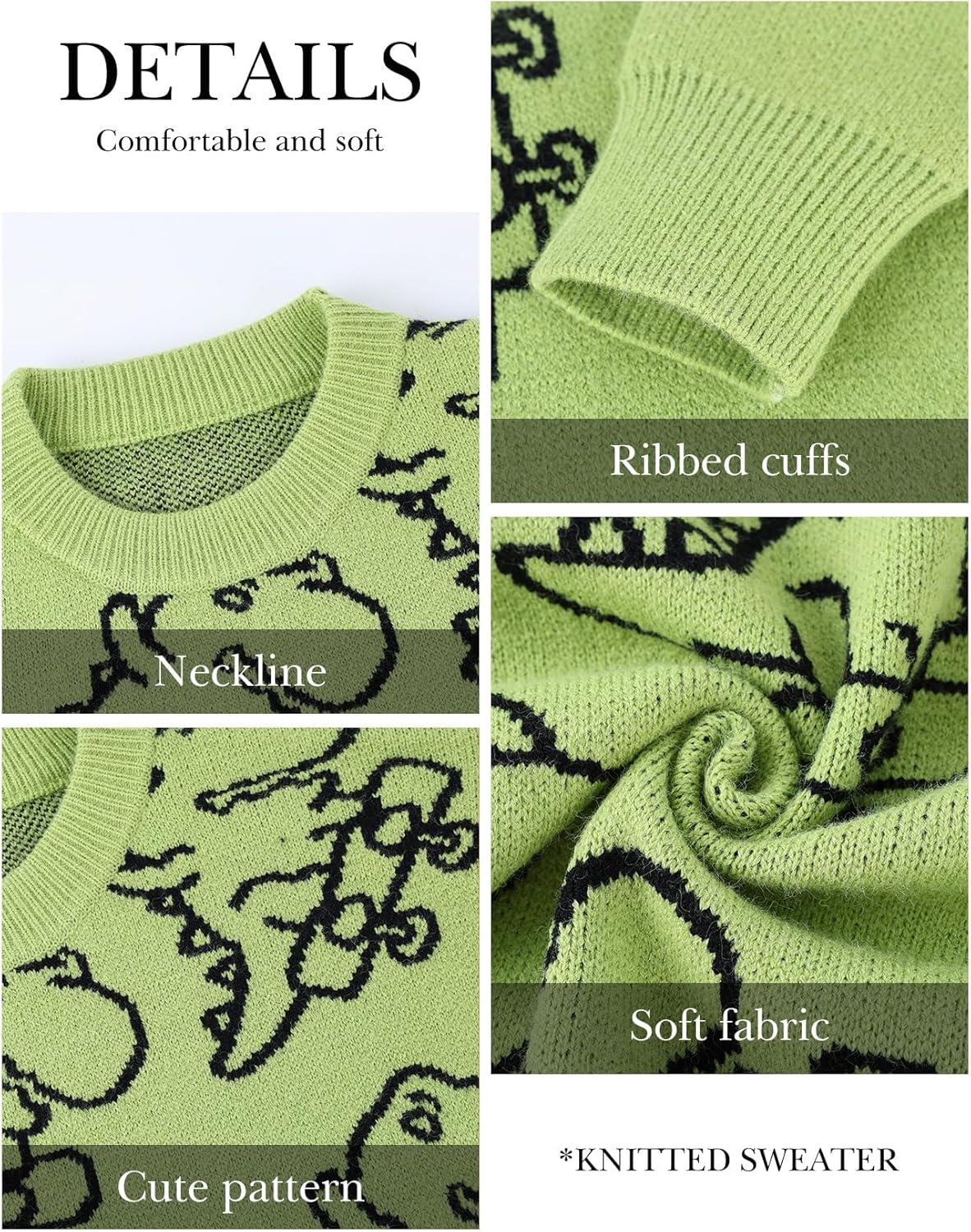 imageArssm Dinosaur Sweater Women y2k Vintage Oversized Graphic Streetwear Knit Sweater Casual Cute Kawaii TopsGreen Dinosaur