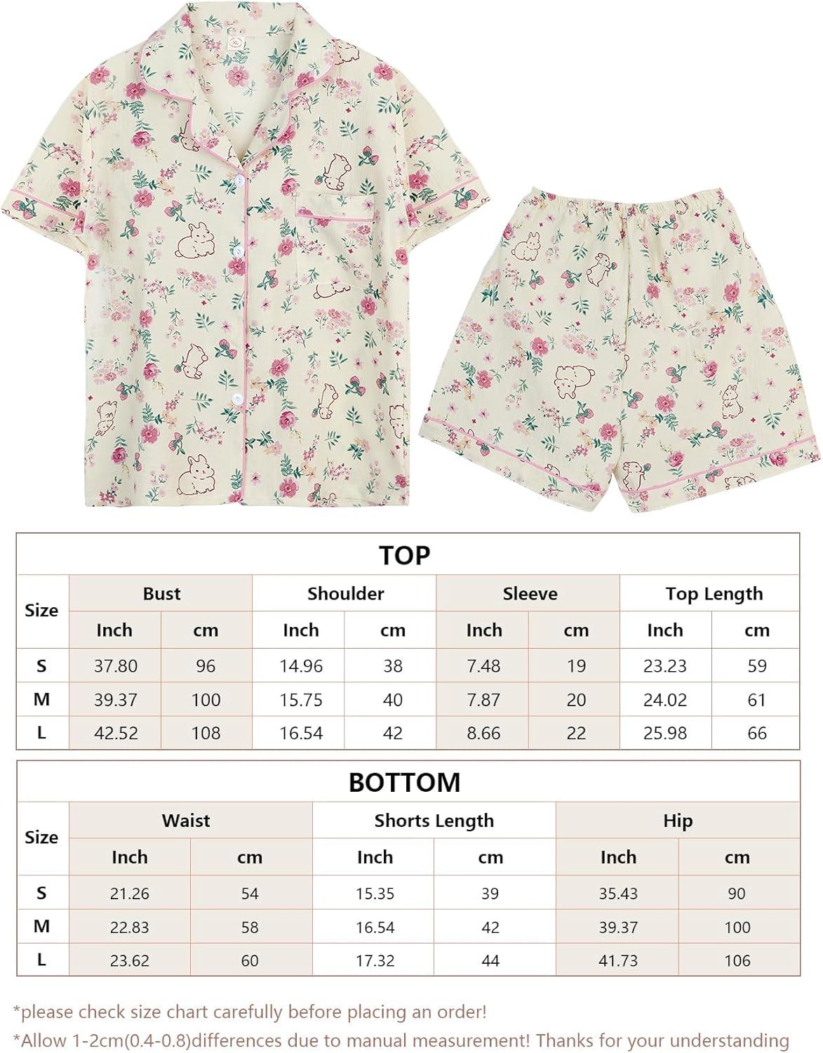 imageArssm Floral Pajama Set Women Cute Kawaii 2 Piece Matching Pj Set Aesthetic Short Sleeve Sleeping LoungewearBunny