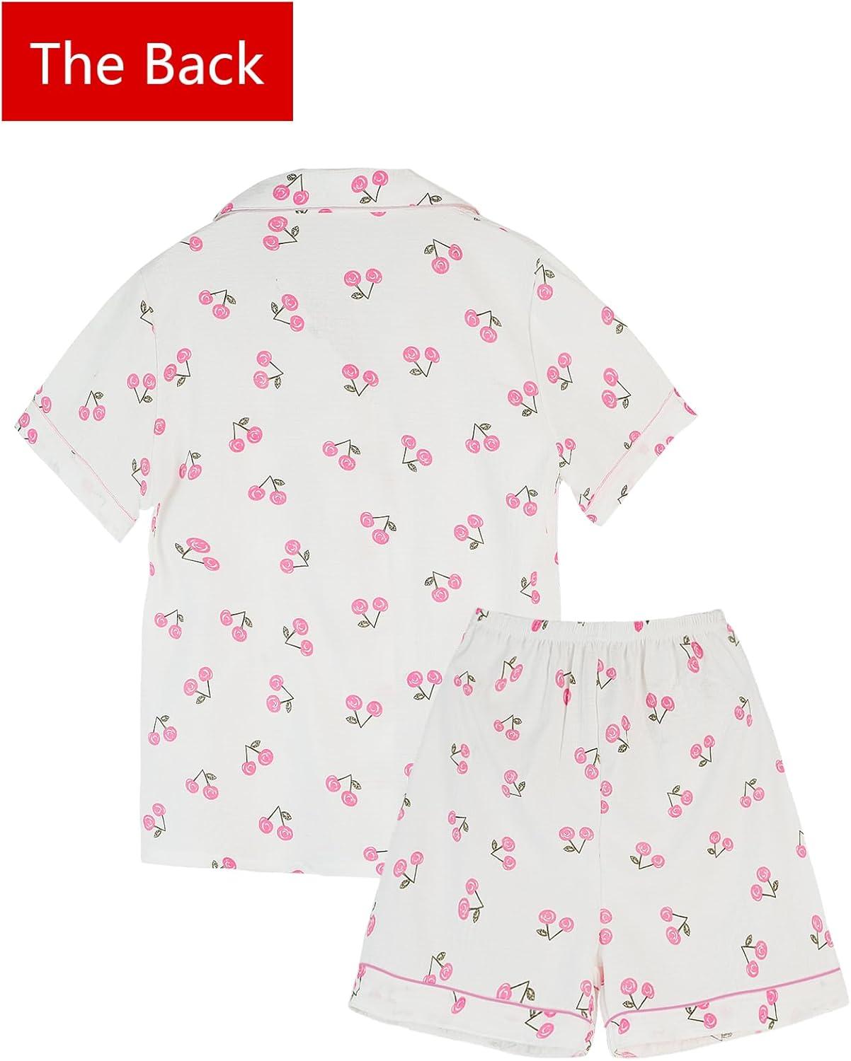 imageArssm Floral Pajama Set Women Cute Kawaii 2 Piece Matching Pj Set Aesthetic Short Sleeve Sleeping LoungewearPinkcherry