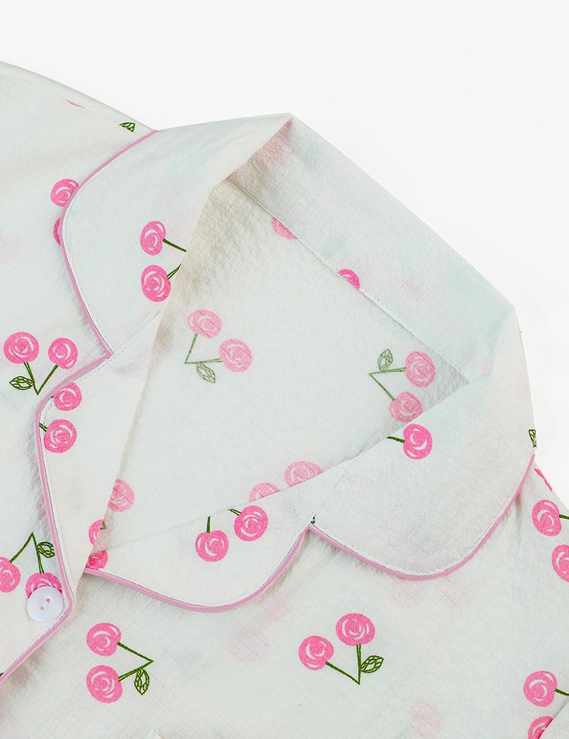 imageArssm Floral Pajama Set Women Cute Kawaii 2 Piece Matching Pj Set Aesthetic Short Sleeve Sleeping LoungewearPinkcherry