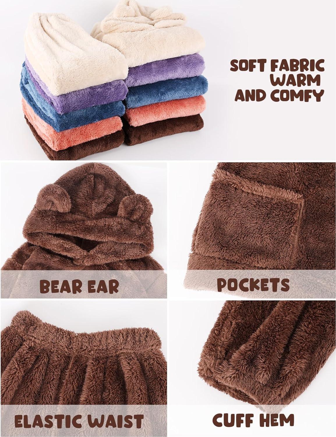 imageArssm Girl Pants Sets Two Pieces Outfit Kids Bear Ear Fuzzy Fluffy Hoodie Sweatshirt with Fleece SweatpantsBrown