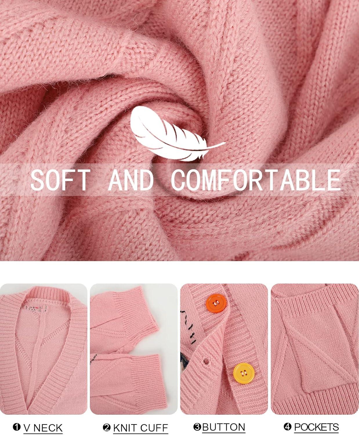 imageArssm Graphic Sweaters for Women Oversized Kawaii Embroidered Graphic V Neck Cable Knit Cardigan PinkS