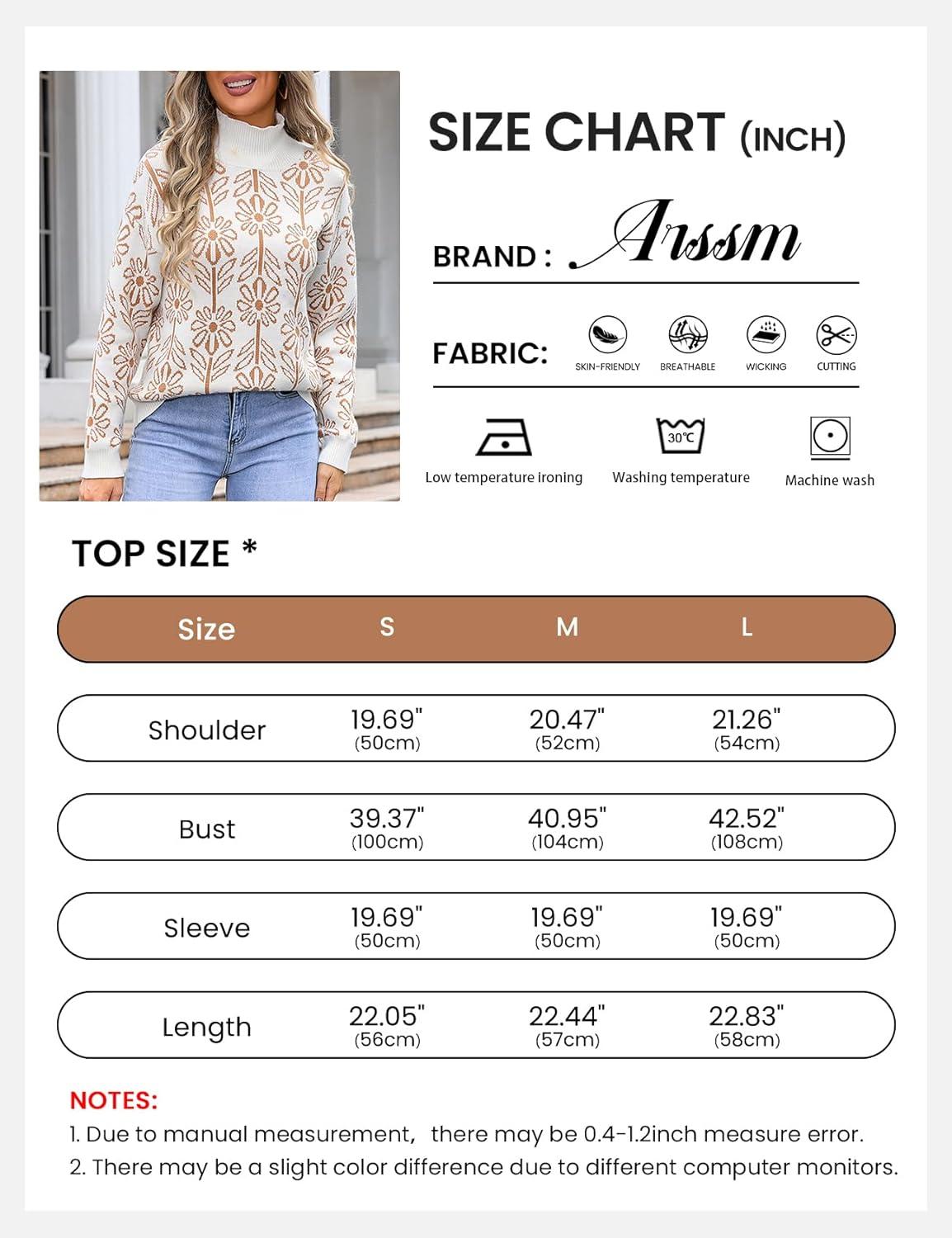 imageArssm Pullover Sweaters Women Mock Neck Long Sleeve Flower Knit Sweaters Tops Fall OutfitsKhaki