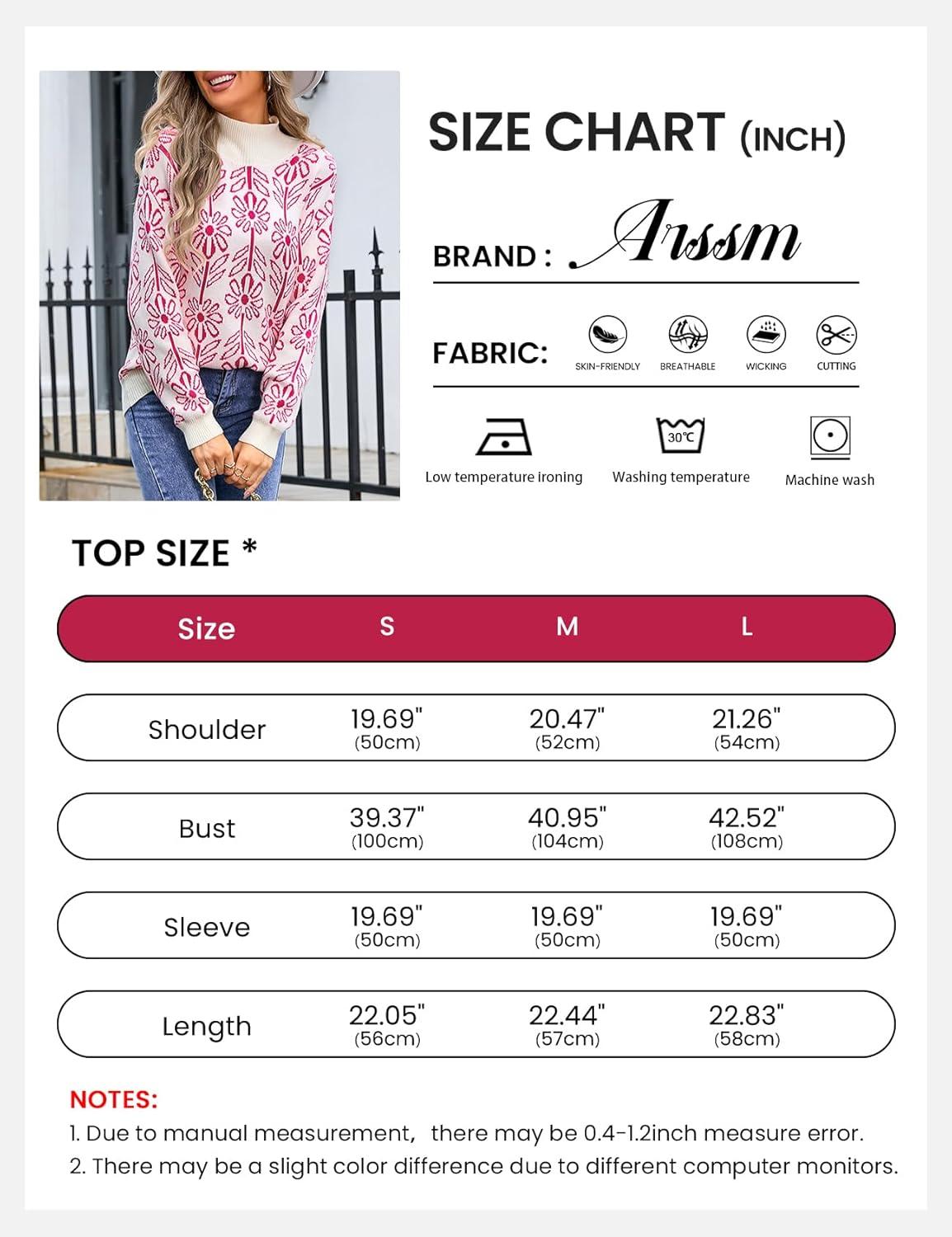 imageArssm Pullover Sweaters Women Mock Neck Long Sleeve Flower Knit Sweaters Tops Fall OutfitsRose Red