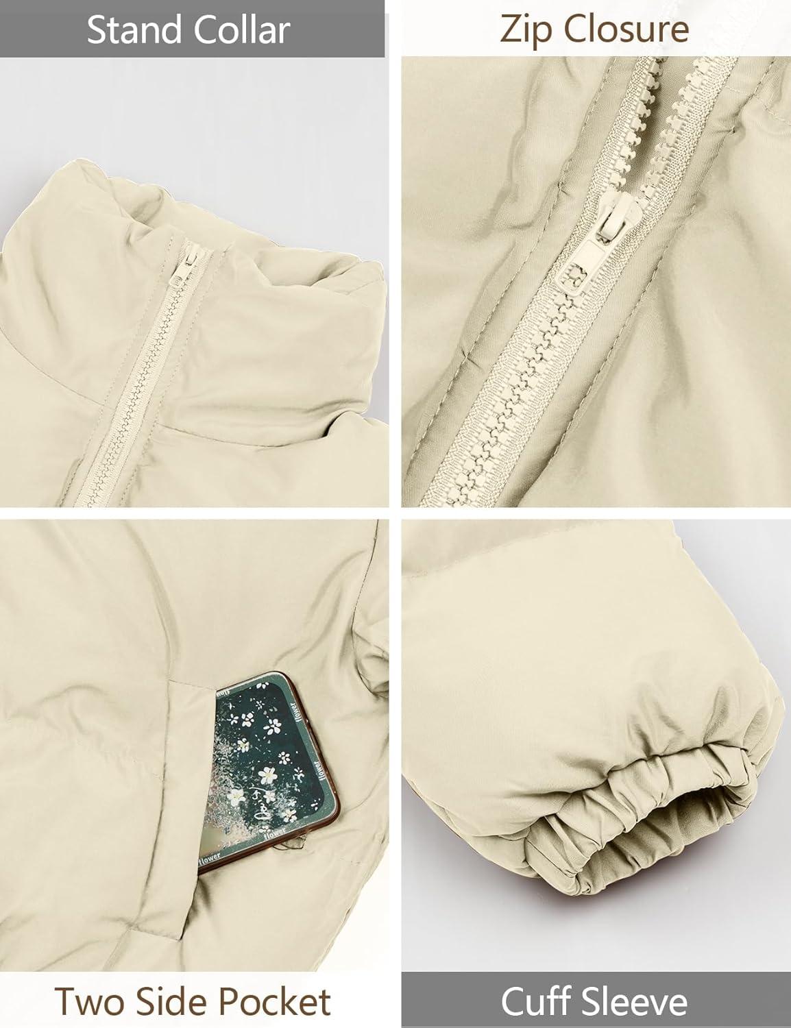 imageArssm Women Cropped Puffer Jackets Casual Winter Warm Padding Quilted Crop Short CoatBeige