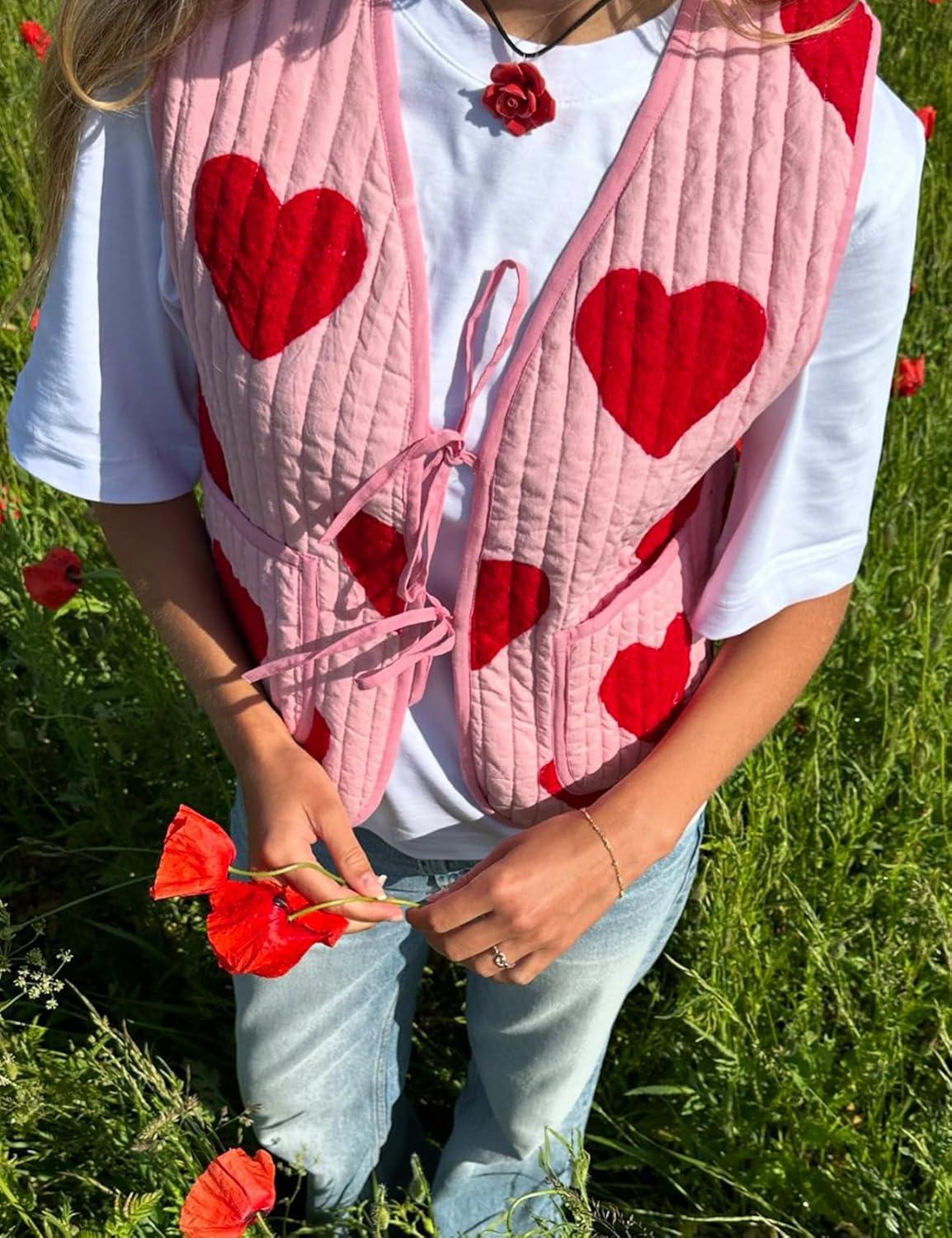 imageArssm Women Quilted Vest Floral Cropped Puffer Vest Printed Lightweight Sleeveless Padded Gilet OutwearPinkS