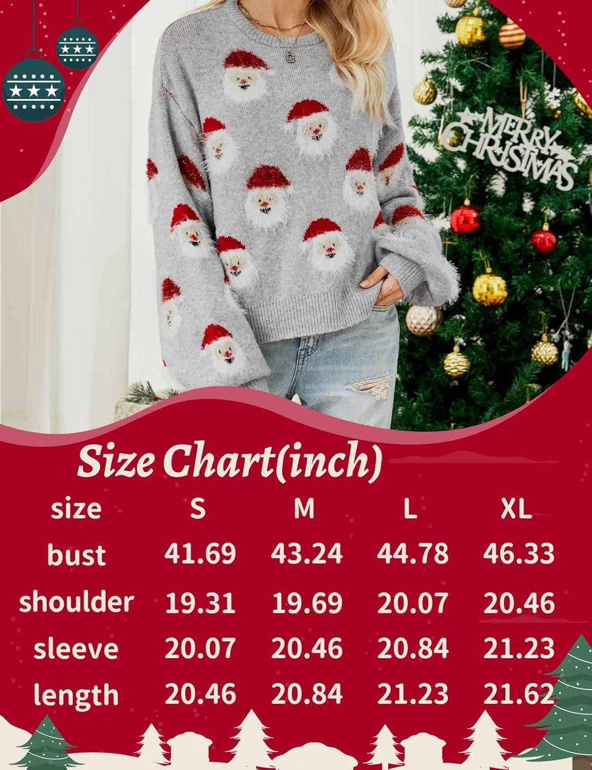 imageArssm Women Santa Sweater Ugly Christmas Sweater Funny Xmas Holiday Party Knitted Cozy Pullover Sweatshirts TopsGrey