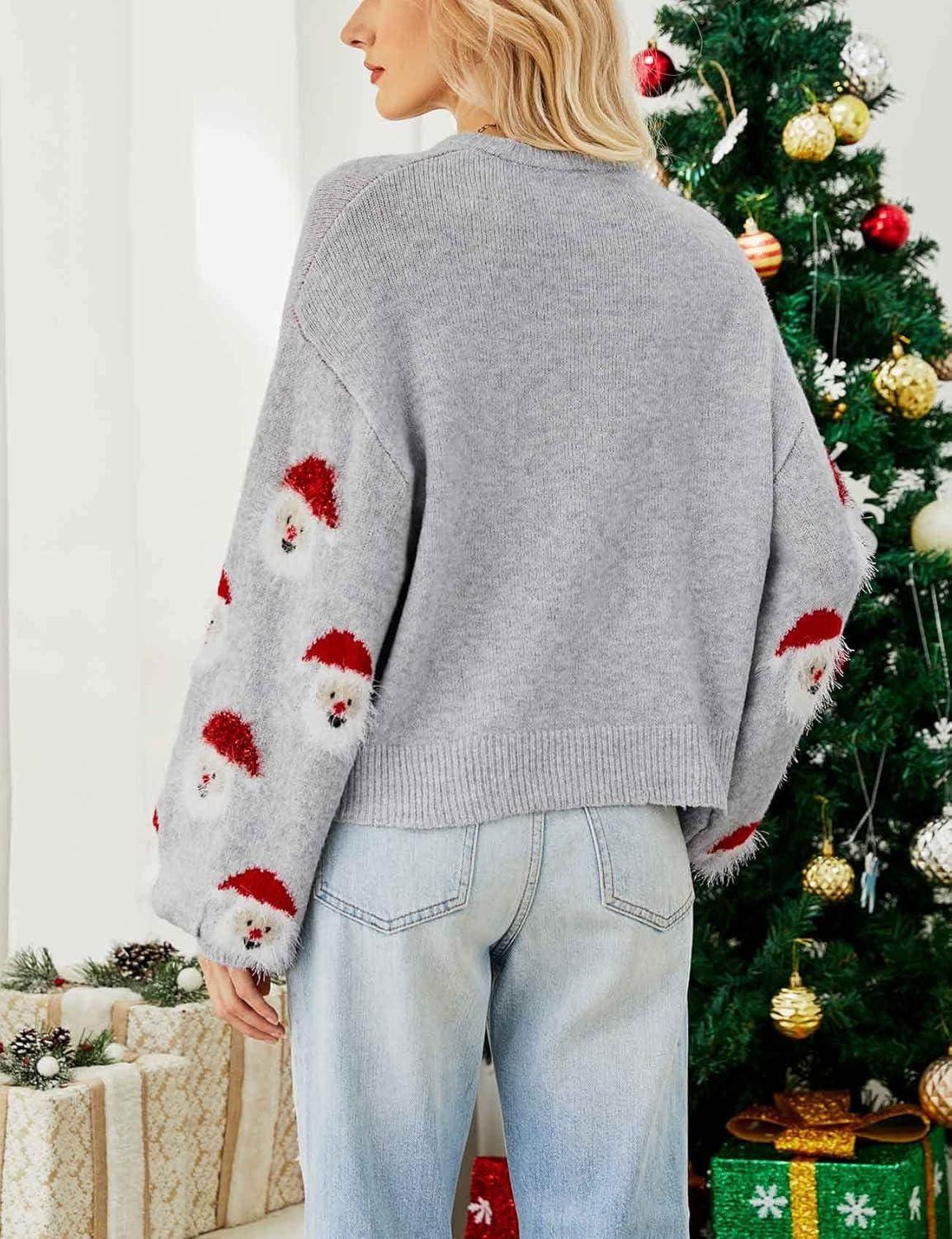 imageArssm Women Santa Sweater Ugly Christmas Sweater Funny Xmas Holiday Party Knitted Cozy Pullover Sweatshirts TopsGrey