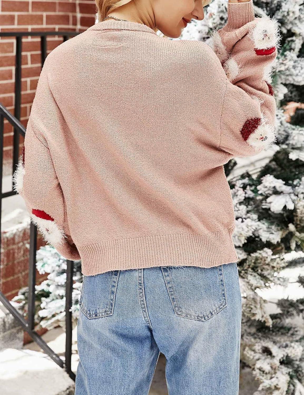 imageArssm Women Santa Sweater Ugly Christmas Sweater Funny Xmas Holiday Party Knitted Cozy Pullover Sweatshirts TopsPink