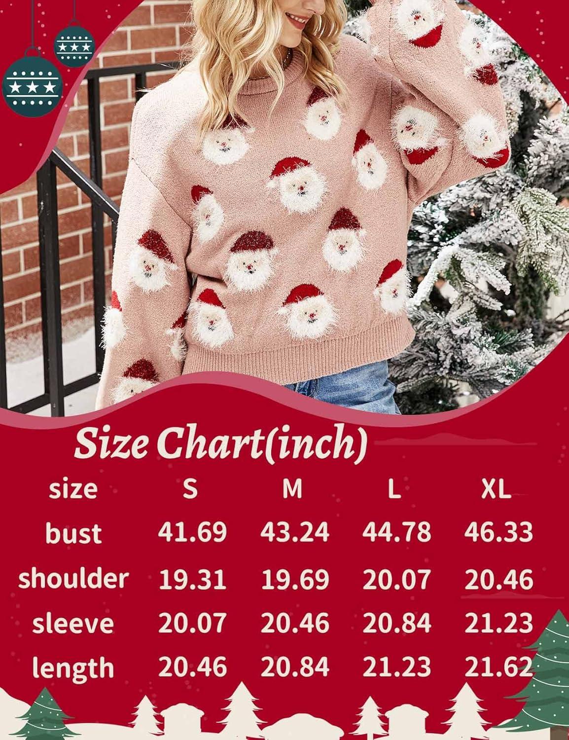 imageArssm Women Santa Sweater Ugly Christmas Sweater Funny Xmas Holiday Party Knitted Cozy Pullover Sweatshirts TopsPink