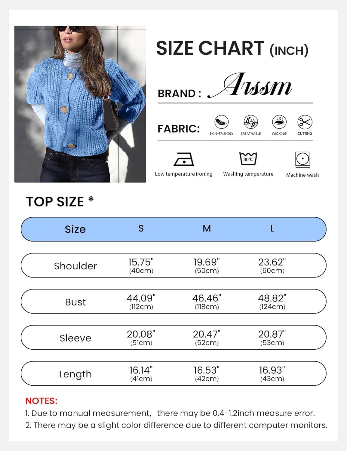 imageArssm Womens Cropped Cardigan Sweaters Chunky Open Front Button Down Knit Sweater Long Sleeve Loose Cardigan OuterwearBlueS