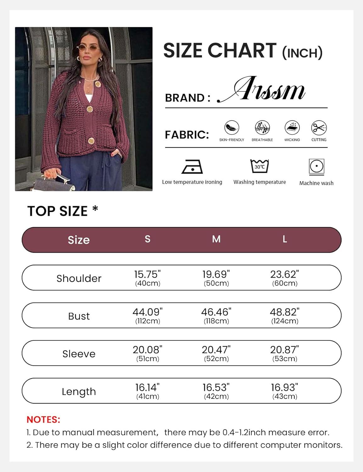 imageArssm Womens Cropped Cardigan Sweaters Chunky Open Front Button Down Knit Sweater Long Sleeve Loose Cardigan OuterwearDarkred