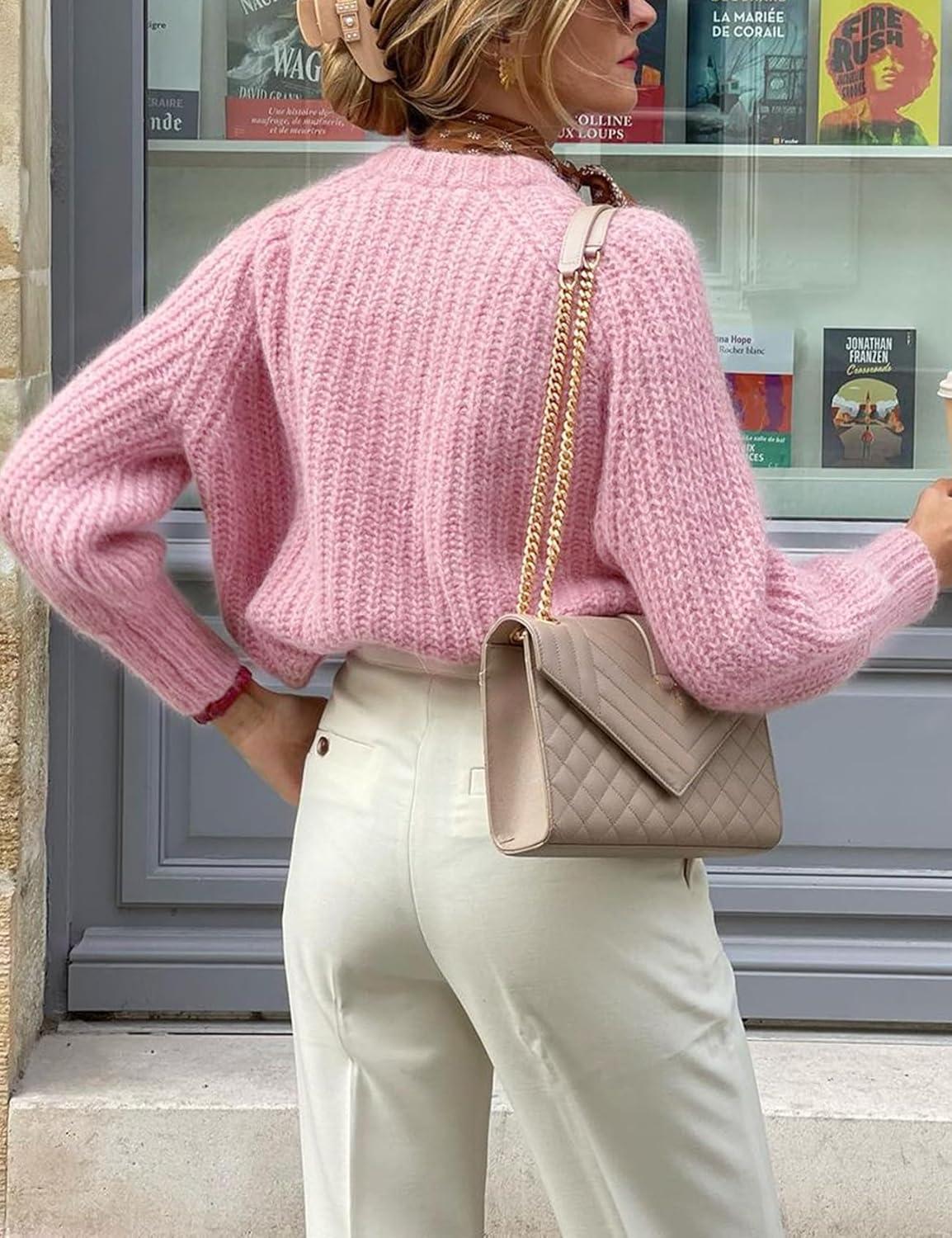 imageArssm Womens Cute Cardigan Sweater Long Sleeve Crewneck Button Down Cardigans Knit Top Fashion 2024 KnitwearPink