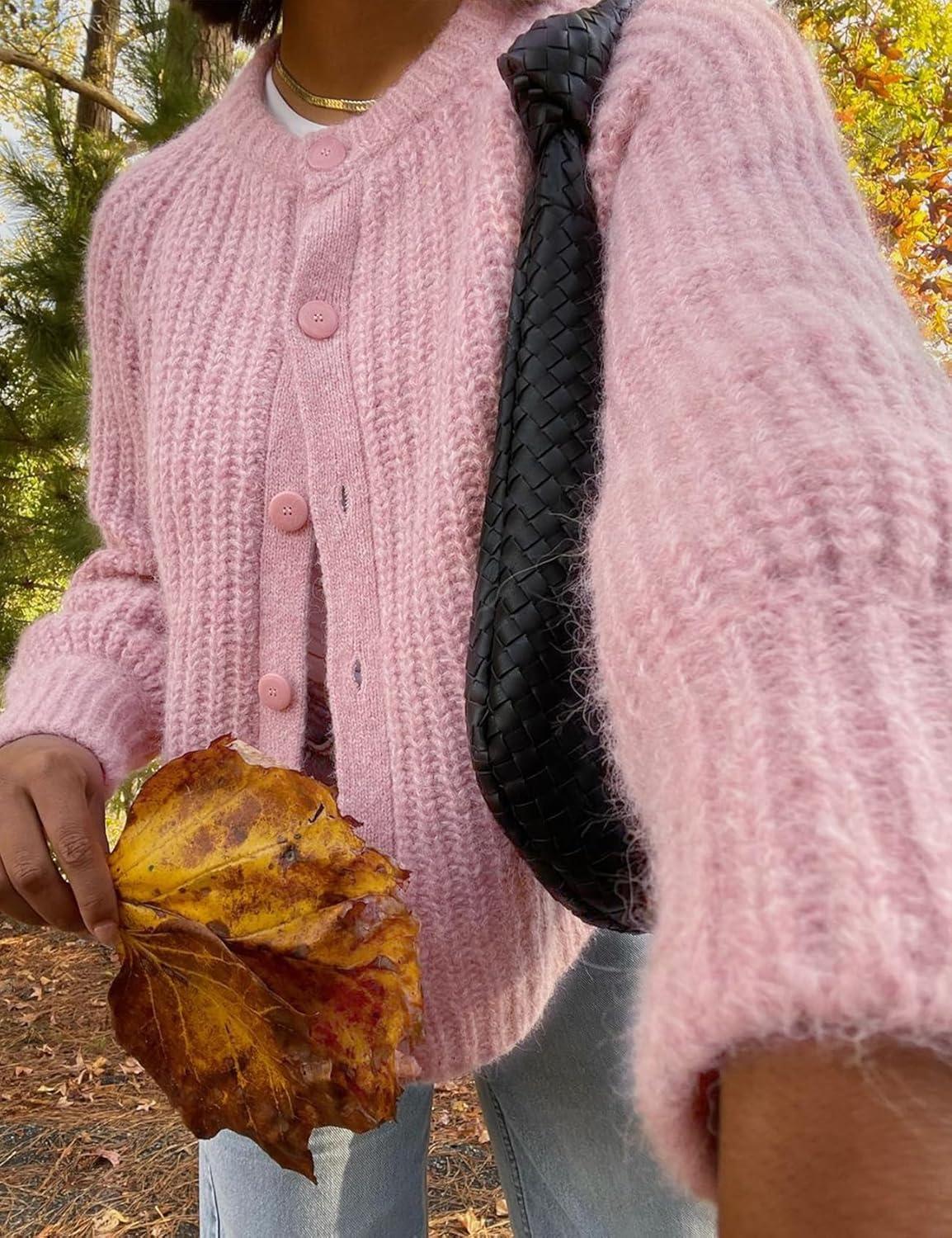 imageArssm Womens Cute Cardigan Sweater Long Sleeve Crewneck Button Down Cardigans Knit Top Fashion 2024 KnitwearPink