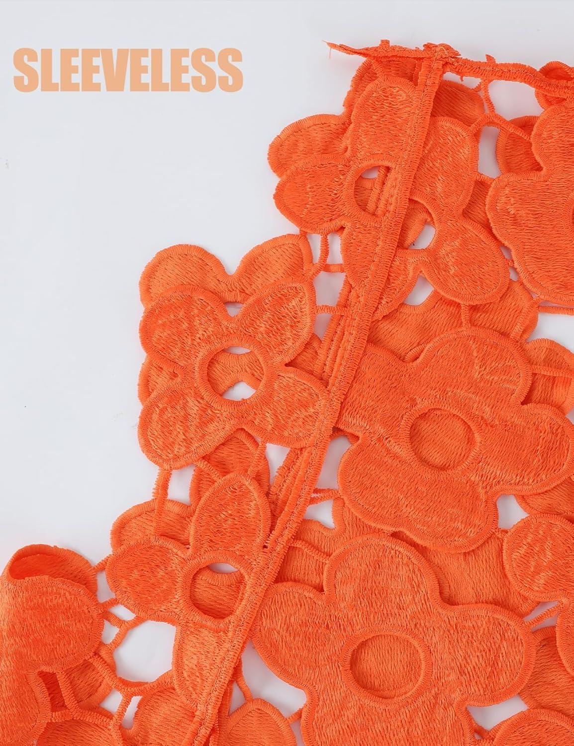 imageArssm Womens Floral Lace Vest Summer Hollow Out Crochet Tank Top Sleeveless Pullover Going Out Tops Crewneck Cover UpsOrange