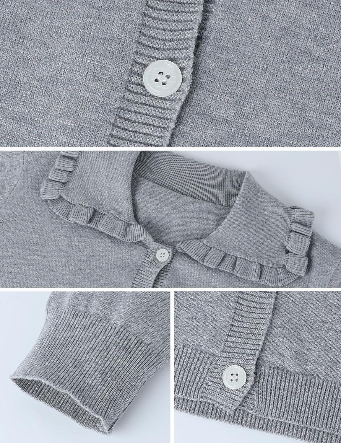 imageArssm Womens Ruffle Collar Cardigan Cropped Button Down Open Front Sweaters Knitted Long Sleeve Fall 2025 Elegant OutwearGrey