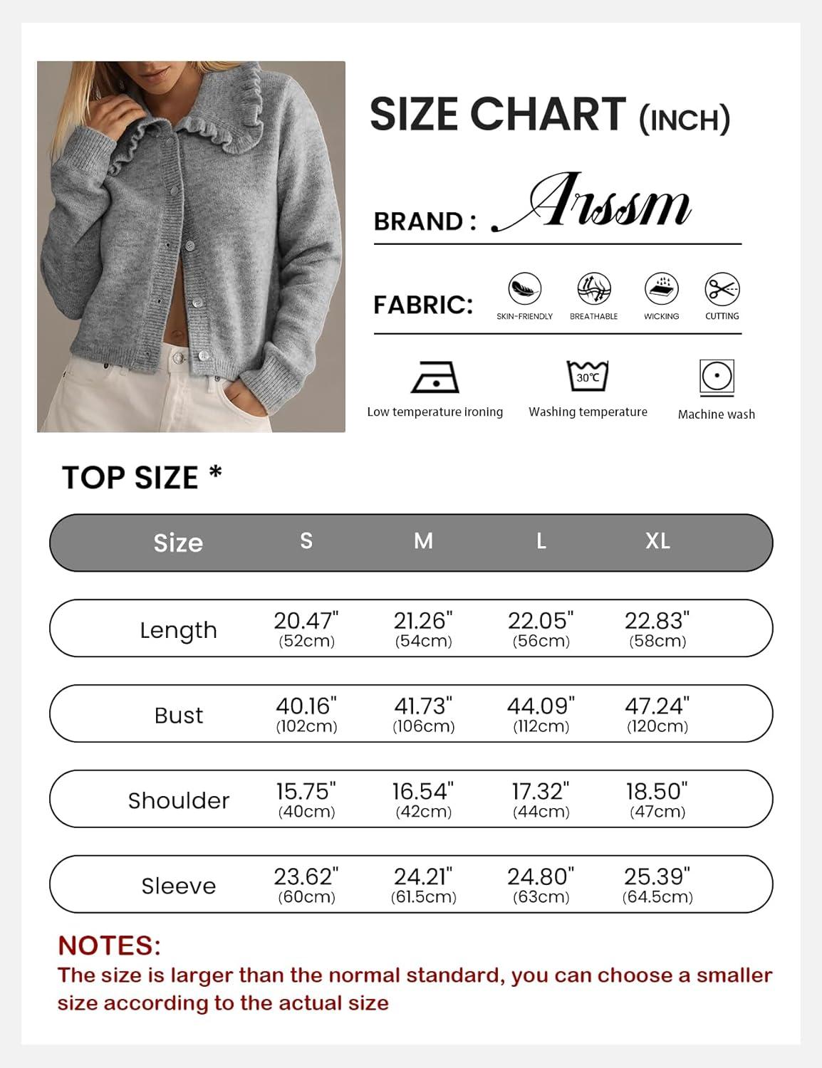 imageArssm Womens Ruffle Collar Cardigan Cropped Button Down Open Front Sweaters Knitted Long Sleeve Fall 2025 Elegant OutwearGrey