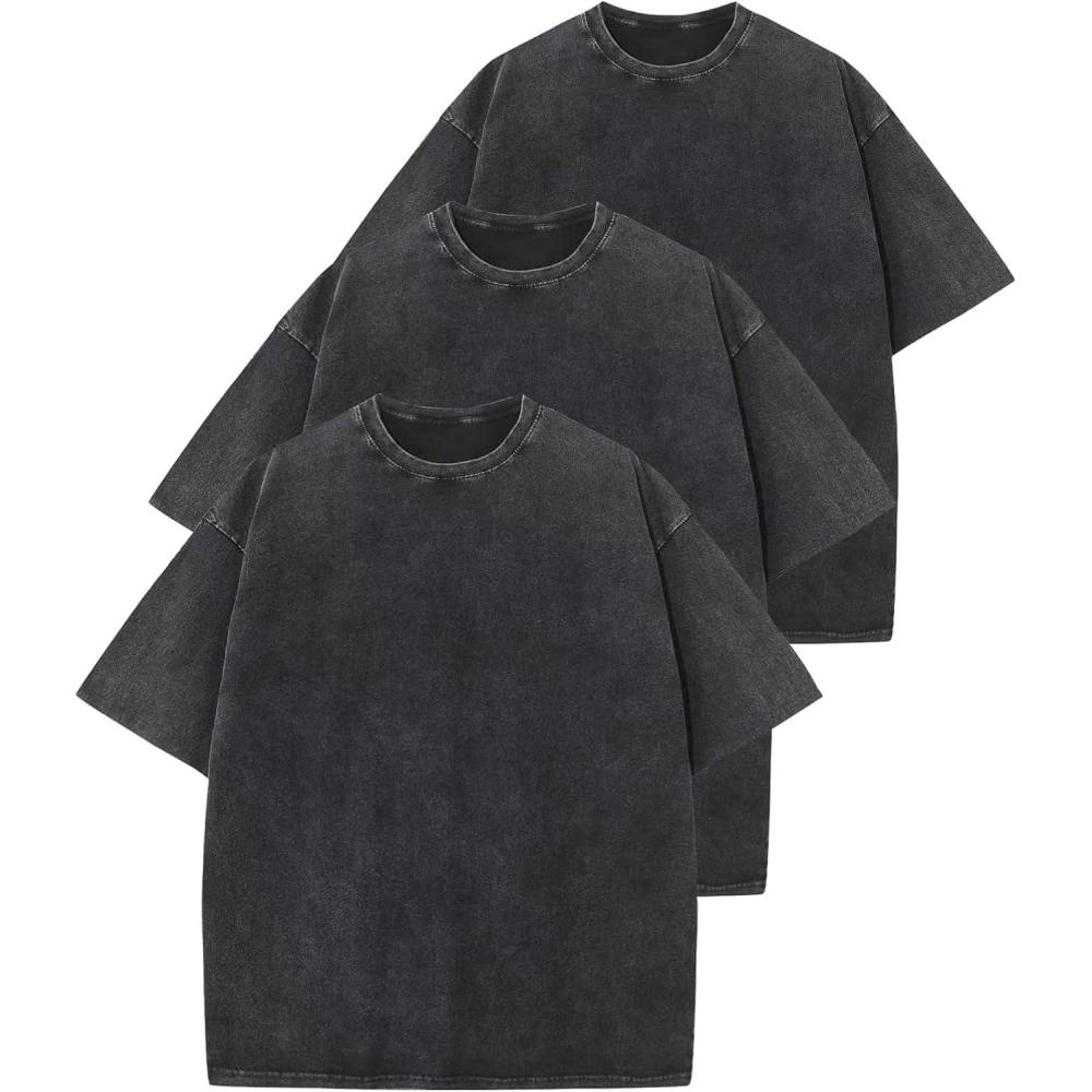 imageArssm 3 Pack Men Oversized T Shirts Vintage Tee Loose Fit Short Sleeve Casual Streetwear Baggy Washed Unisex TopsBlackblackblack