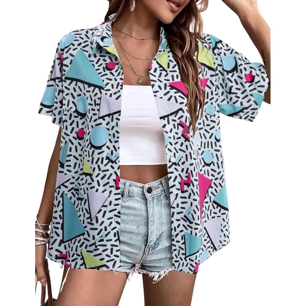imageArssm 80s 90s Shirts for Women Retro Vintage Party Disco Outfits Neon Hawaiian Button Down Blouses Tees TopsGreen