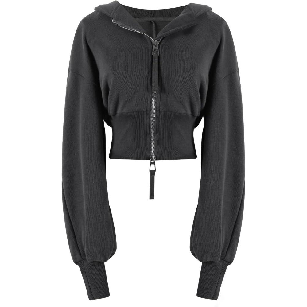 imageArssm Cropped Hoodie Women Zip Up Long Sleeve Sweatshirts Casual Fashion Hooded Workout Jacket Crop TopDarkgrey