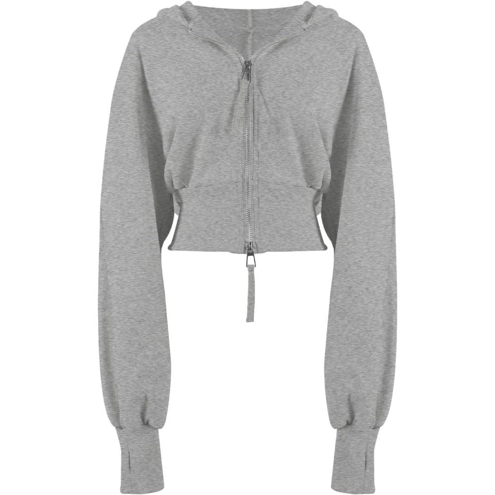 imageArssm Cropped Hoodie Women Zip Up Long Sleeve Sweatshirts Casual Fashion Hooded Workout Jacket Crop TopGrey