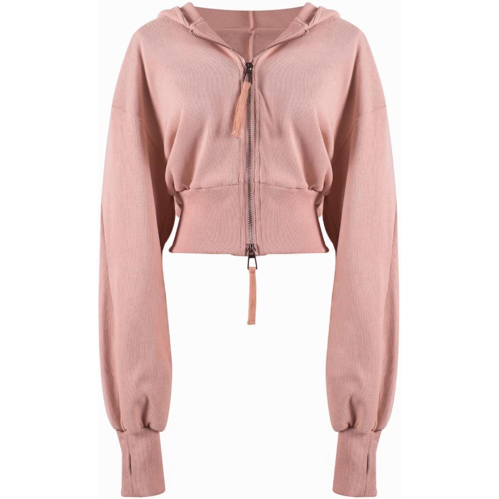 imageArssm Cropped Hoodie Women Zip Up Long Sleeve Sweatshirts Casual Fashion Hooded Workout Jacket Crop TopPink