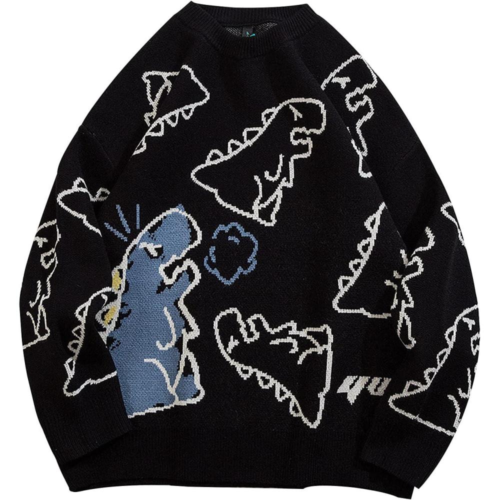 imageArssm Dinosaur Sweater Women y2k Vintage Oversized Graphic Streetwear Knit Sweater Casual Cute Kawaii TopsBlack